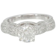 Suzy Levian 18 Karat White Gold Round White Diamond Engagement Ring