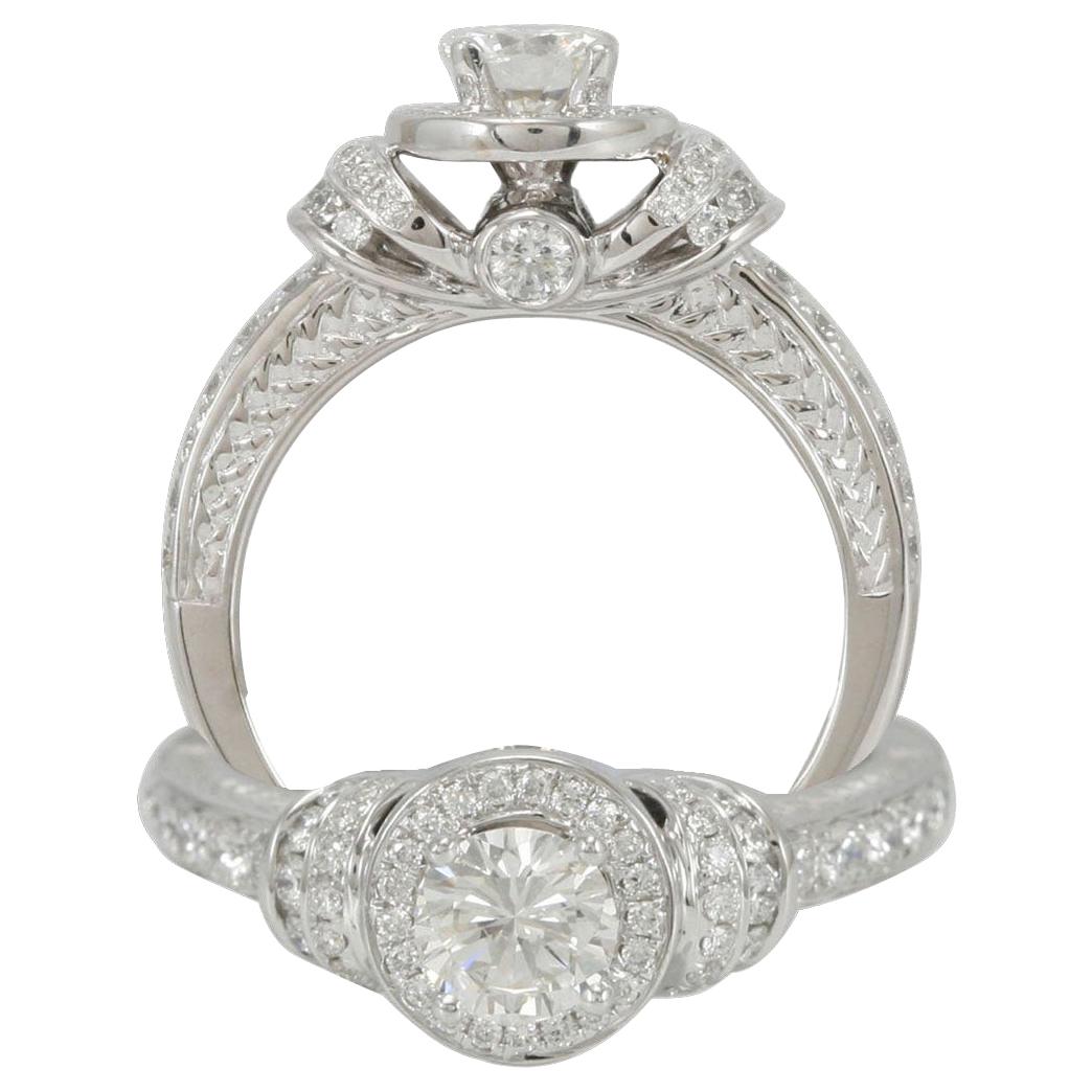 Suzy Levian 18 Karat White Gold 1.11 tcw White Diamond Bridal Engagement Ring