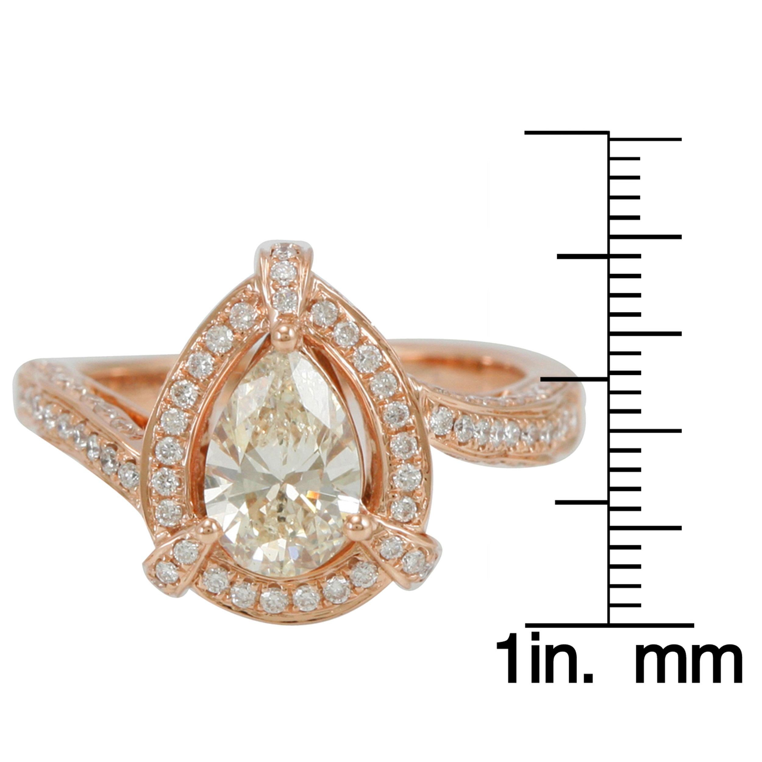 Contemporary Suzy Levian 18 Karat Rose Gold Pear-Cut Natural Yellow Diamond Engagement Ring