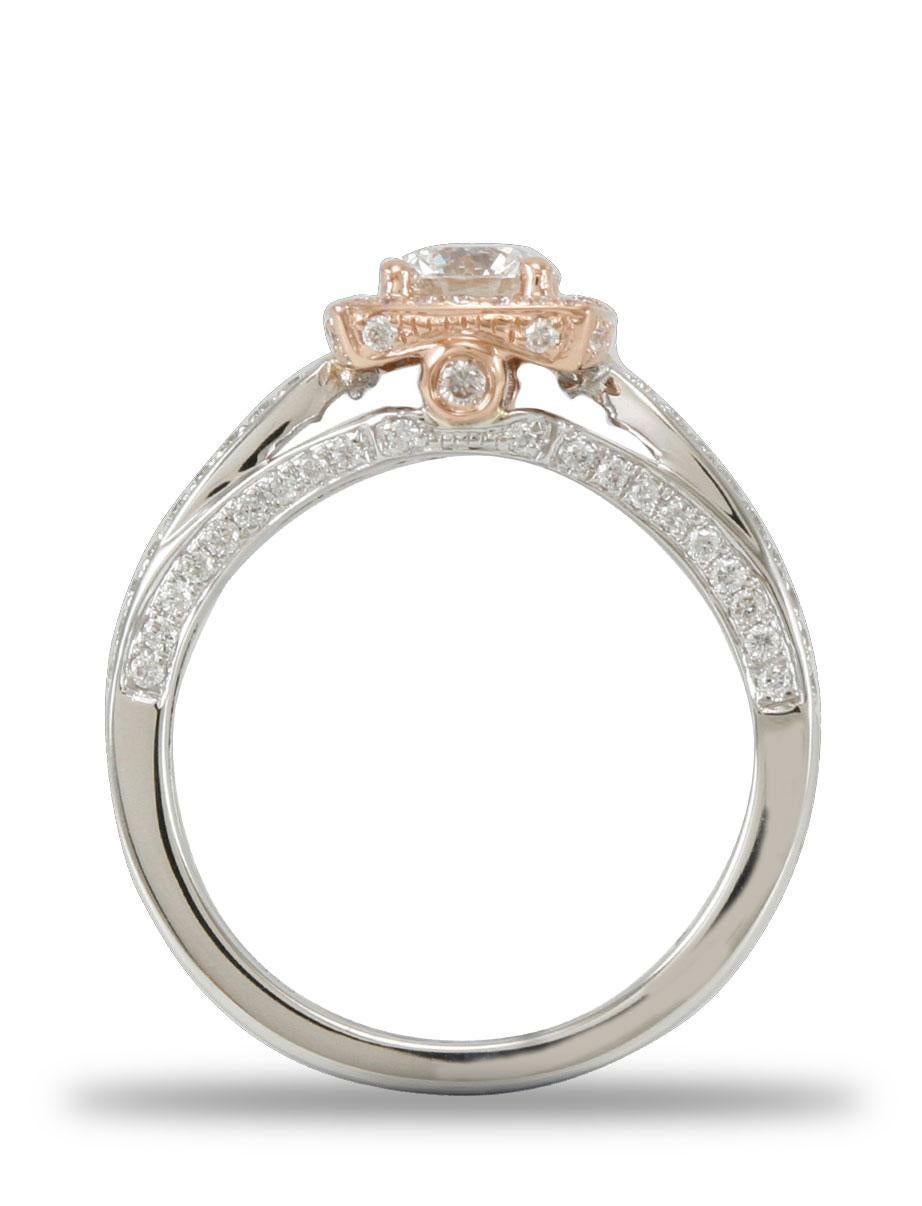 Taille ronde Suzy Levian Bague halo en or bicolore 18 carats et diamants en vente