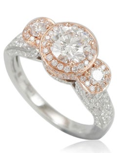 Suzy Levian 18 Karat Two-Tone White and Rose Gold Round Diamond Engagement Ring