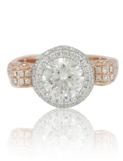Suzy Levian 18 Karat Two-Tone White and Rose Gold Round Diamond Ring