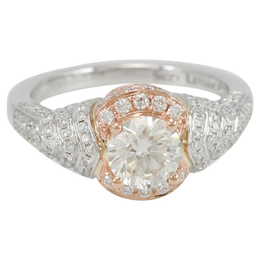 Suzy Levian 18K Two-Tone White & Rose Gold Round White Diamond Engagement Ring For Sale