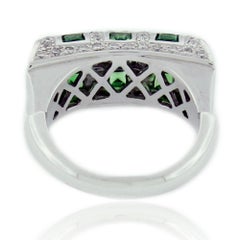 Suzy Levian 18K White Gold Asscher-Cut Tsavorite Garnet White Diamond Ring