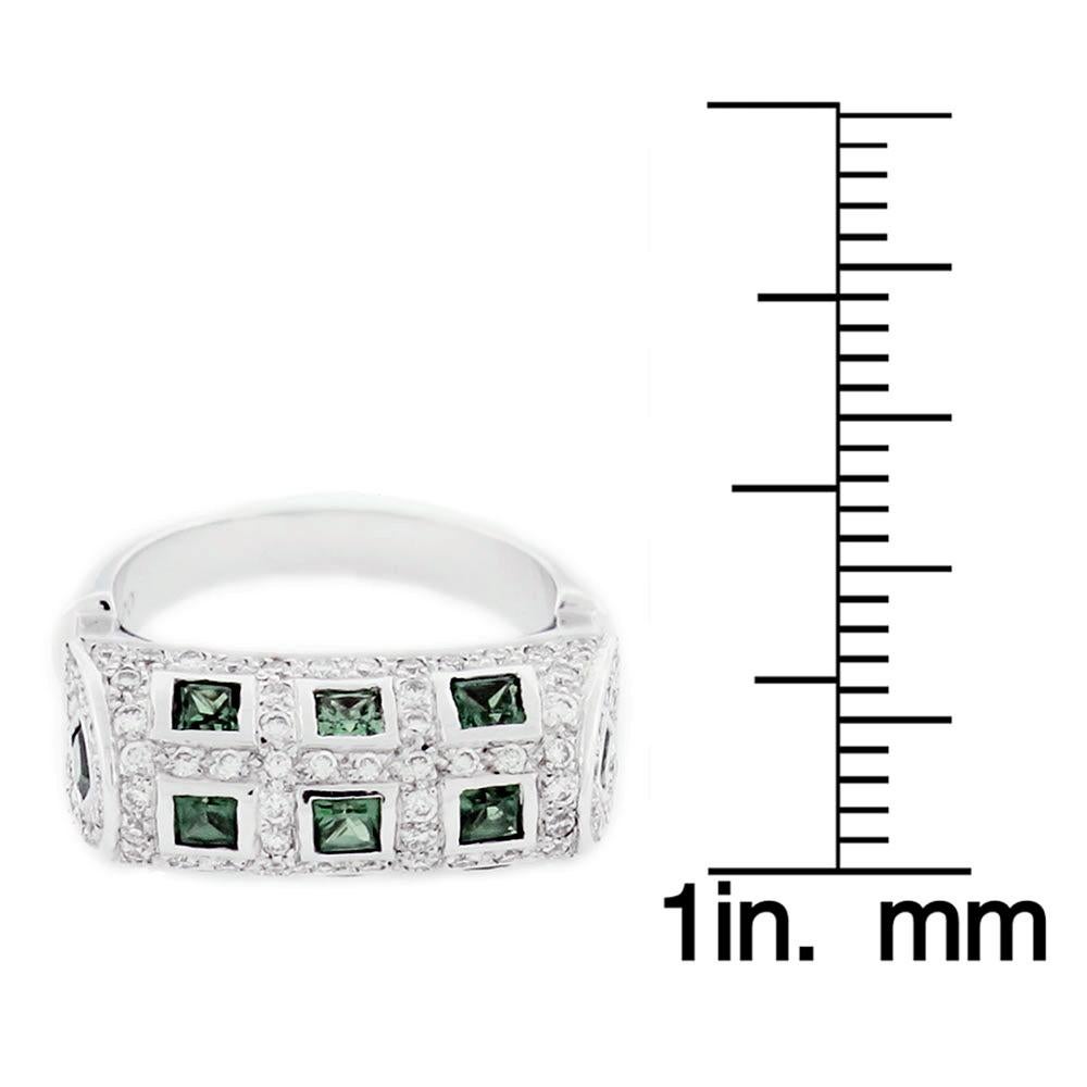 Asscher Cut Suzy Levian 18K White Gold Asscher-Cut Tsavorite Garnet White Diamond Ring For Sale