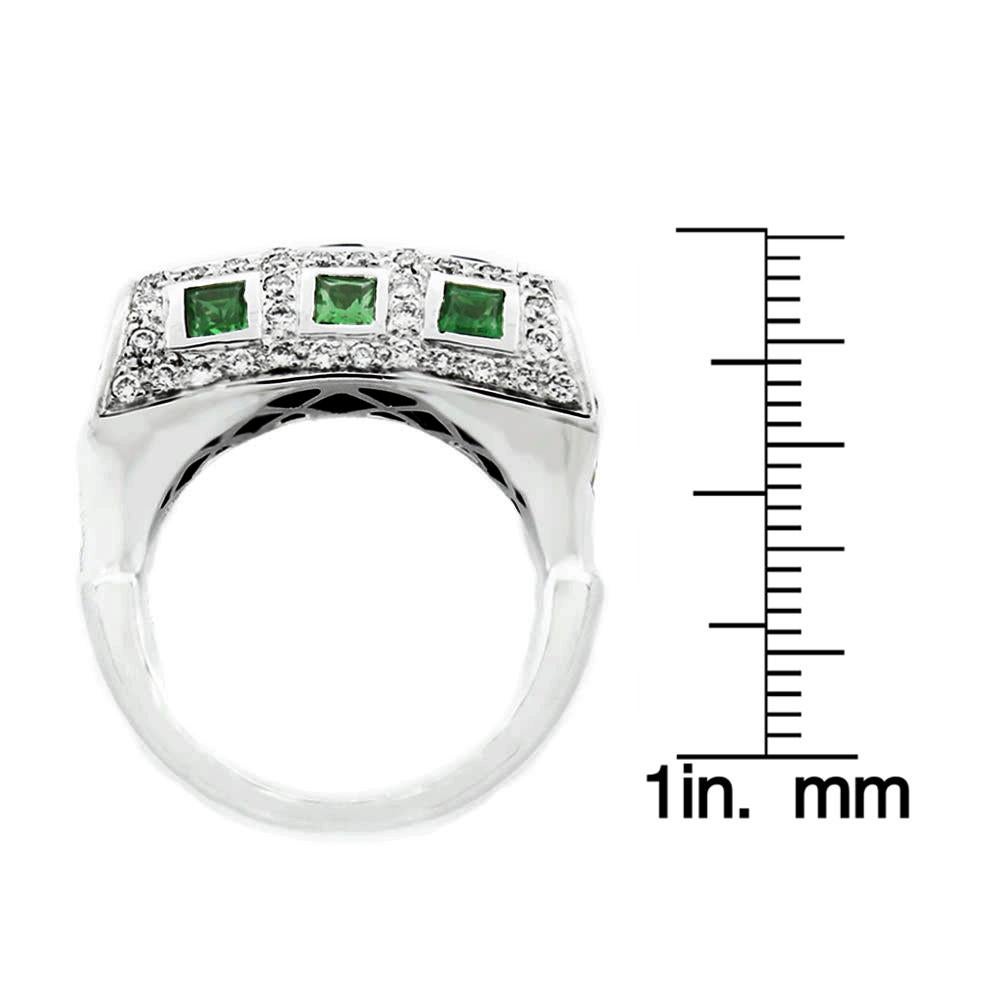 Suzy Levian 18K White Gold Asscher-Cut Tsavorite Garnet White Diamond Ring In New Condition For Sale In Great Neck, NY