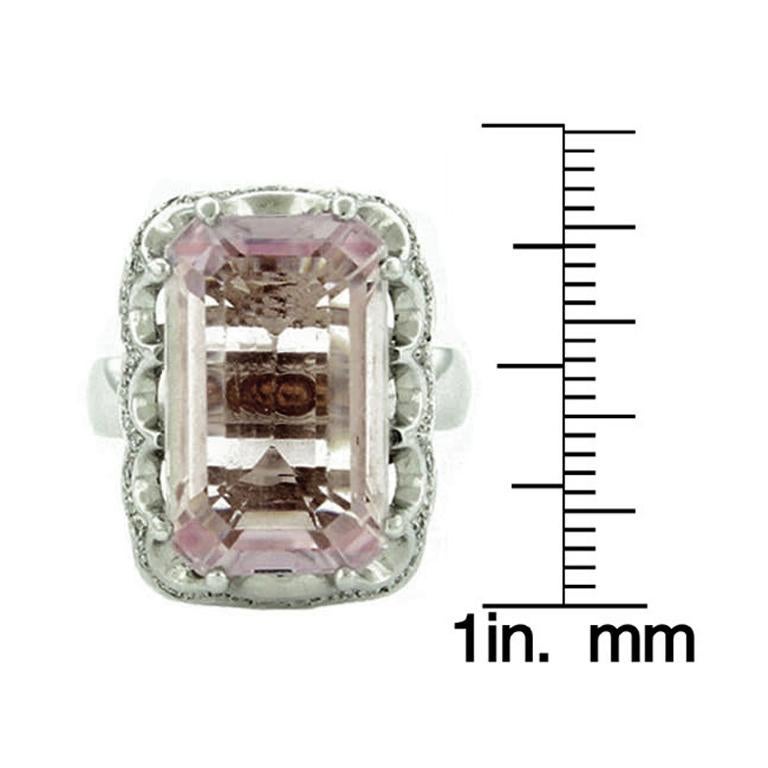 Emerald Cut Suzy Levian 18K White Gold Emerald-Cut Kunzite and White Diamond Ring
