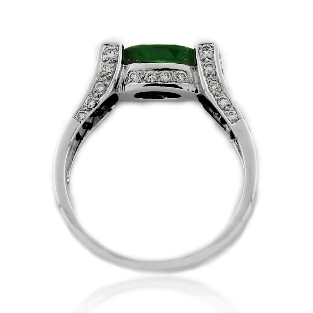 Contemporary Suzy Levian 18K White Gold Oval-Cut Green Tourmaline and White Diamond Ring For Sale