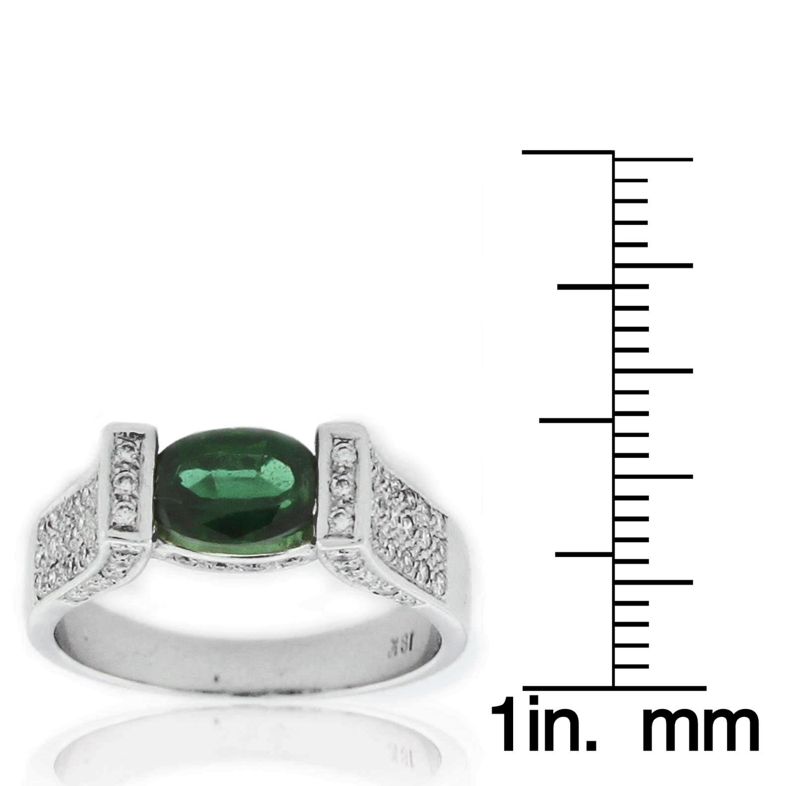 Oval Cut Suzy Levian 18K White Gold Oval-Cut Green Tourmaline and White Diamond Ring For Sale