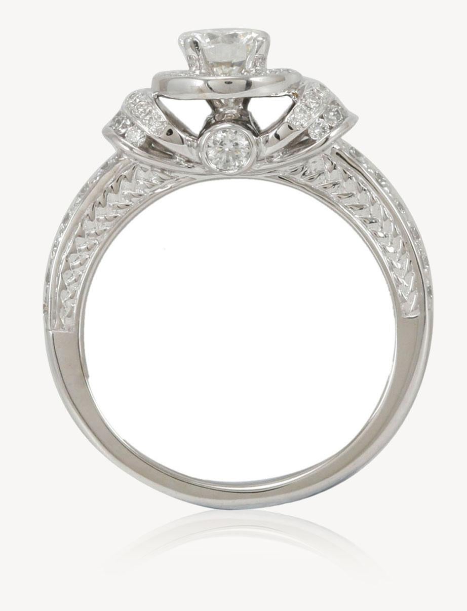 Verlobungsring, Suzy Levian, 18 Karat Weißgold, runder weißer Diamant (Zeitgenössisch) im Angebot