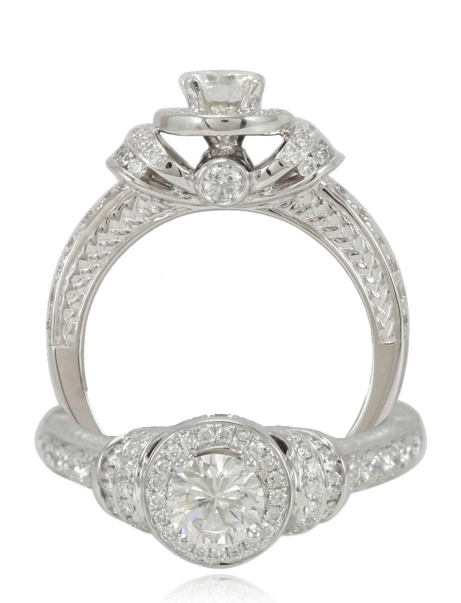 Verlobungsring, Suzy Levian, 18 Karat Weißgold, runder weißer Diamant (Rundschliff) im Angebot