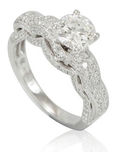 Suzy Levian 18K White Gold Round White Diamond Engagement Ring