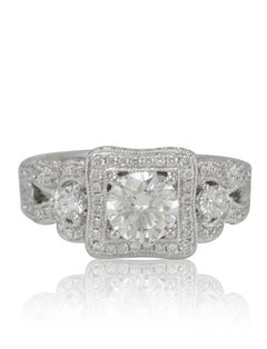 Suzy Levian 18 Karat White Gold Round White Diamond Engagement Ring