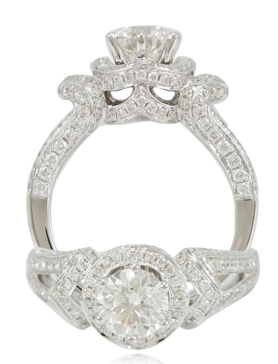Round Cut Suzy Levian 18 Karat White Gold Round White Diamond Engagement Ring For Sale