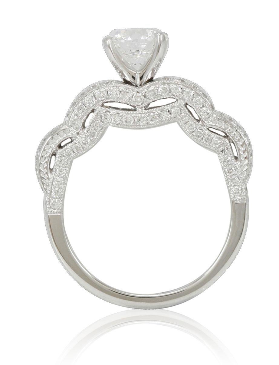 Round Cut Suzy Levian 18K White Gold Round White Diamond Engagement Ring For Sale