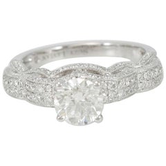Suzy Levian 18K White Gold Round White Diamond Engagement Ring
