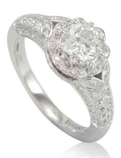 Suzy Levian 18K White Gold Round White Diamond Halo Engagement Ring