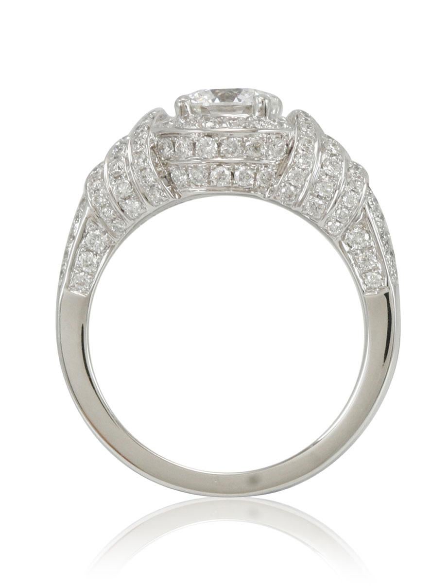 Contemporary Suzy Levian 18 Karat White Gold Round White Diamond Halo Engagement Ring For Sale
