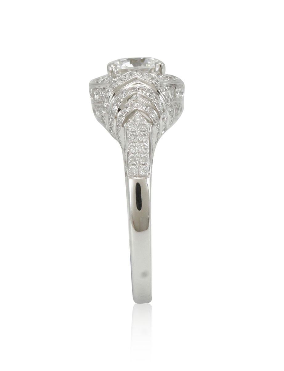 Round Cut Suzy Levian 18 Karat White Gold Round White Diamond Halo Engagement Ring For Sale