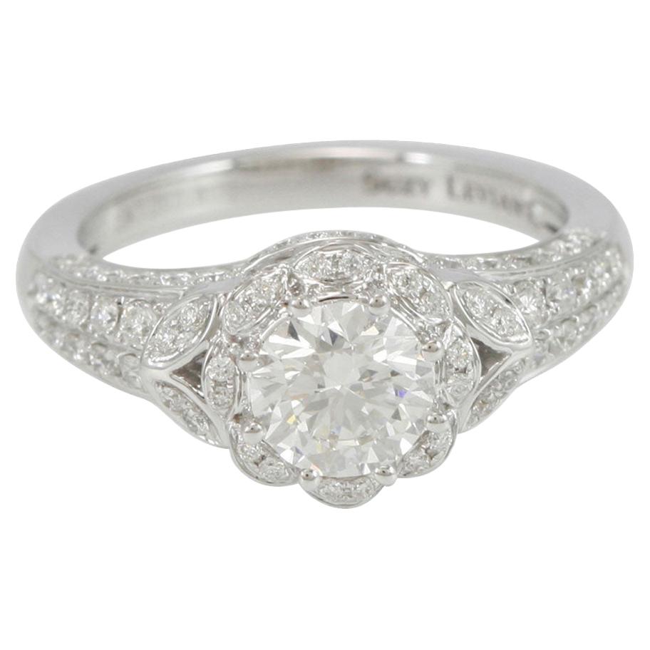 Suzy Levian 18K White Gold Round White Diamond Halo Engagement Ring
