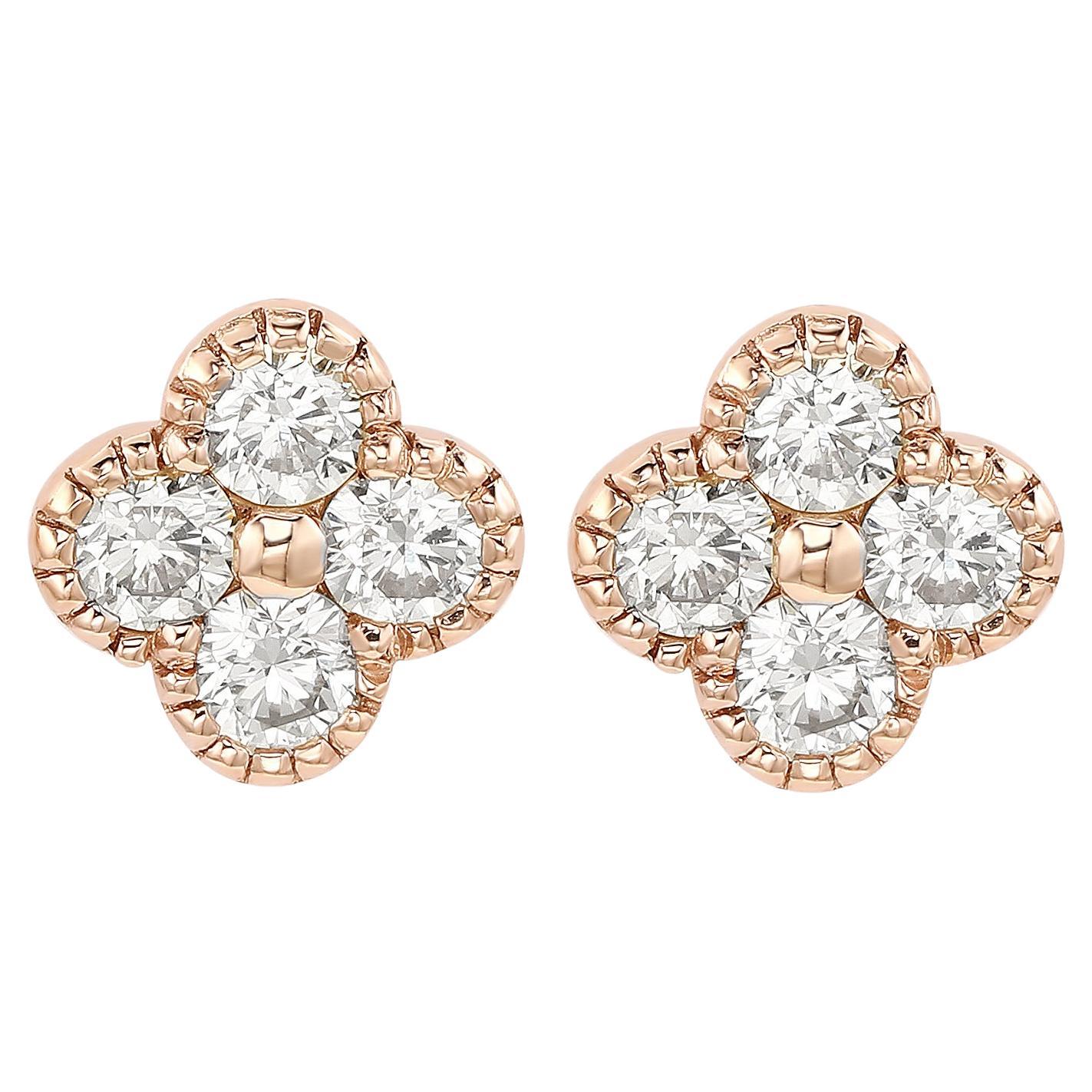 Suzy Levian clous d'oreilles trèfle en or rose 0,70 ctTW et diamants en vente