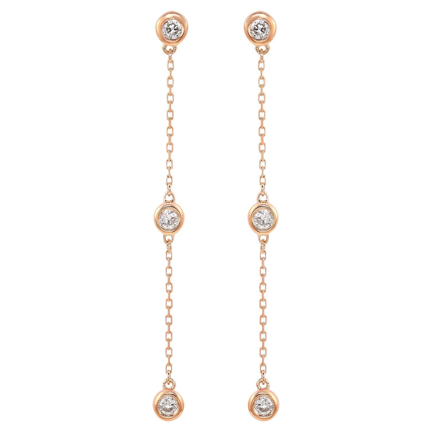 Suzy Levian Rose Gold 0.80 CTTW Diamond Station Dangle Earrings For Sale