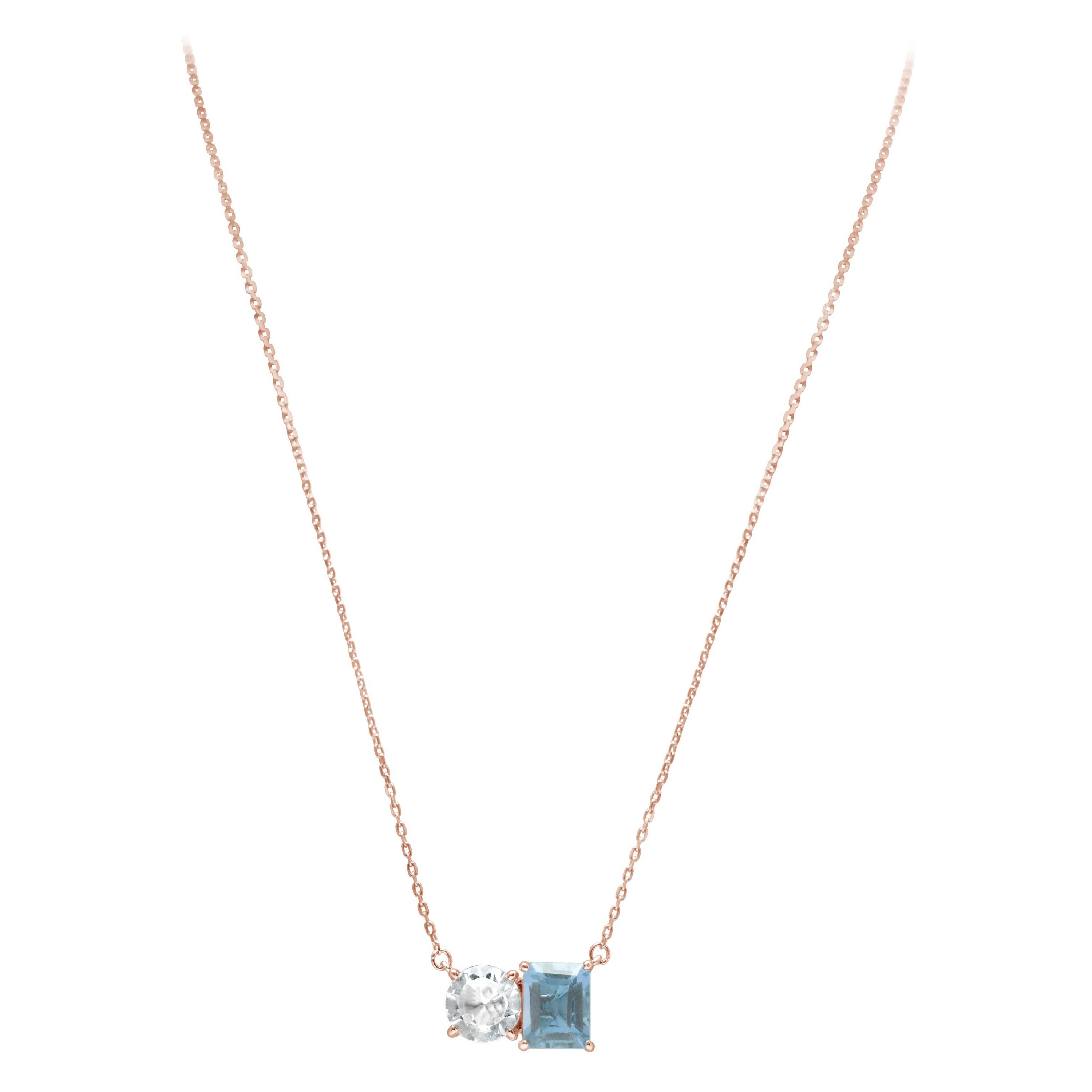 Suzy Levian Halskette mit zwei Steinen, Rose Sterlingsilber Weißtopas & Blautopas & Blautopas