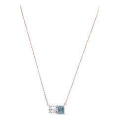 Suzy Levian Halskette mit zwei Steinen, Rose Sterlingsilber Weißtopas & Blautopas & Blautopas