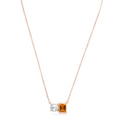 Suzy Levian Rose Sterling Silver White Topaz & Orange Citrine Two Stone Necklace