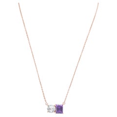 Suzy Levian Rose Sterling Silver White Topaz & PurpleAmethyst Two Stone Necklace