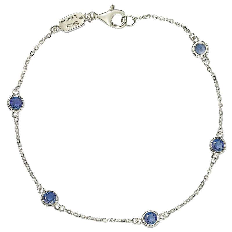 Suzy Levian Sterling Silver Blue Sapphire Solitaire Necklace For Sale ...