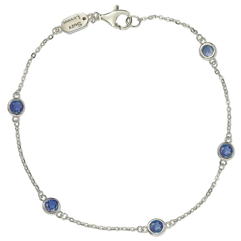 Suzy Levian Sterling Silver Bezel Set Sapphire Station Chain