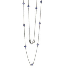 Suzy Levian Sterling Silver Bezel Set Sapphire Station Necklace