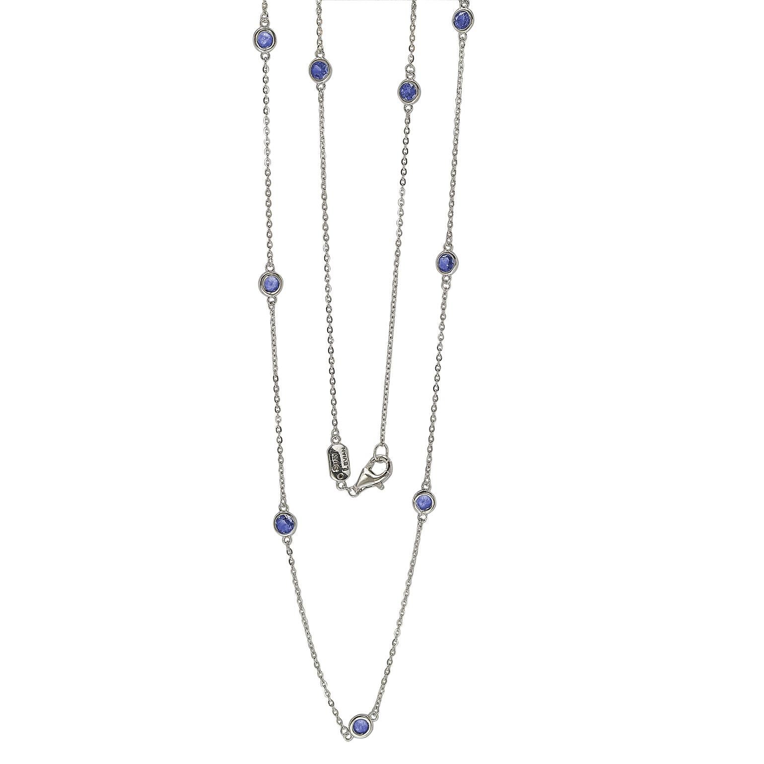 Embrace your neck with sparkling shimmers with this beautiful sapphire station necklace. This necklace can be worn as a stackable with other length necklaces or as a single necklace, making it the perfect necklace for every occasion. This Necklace