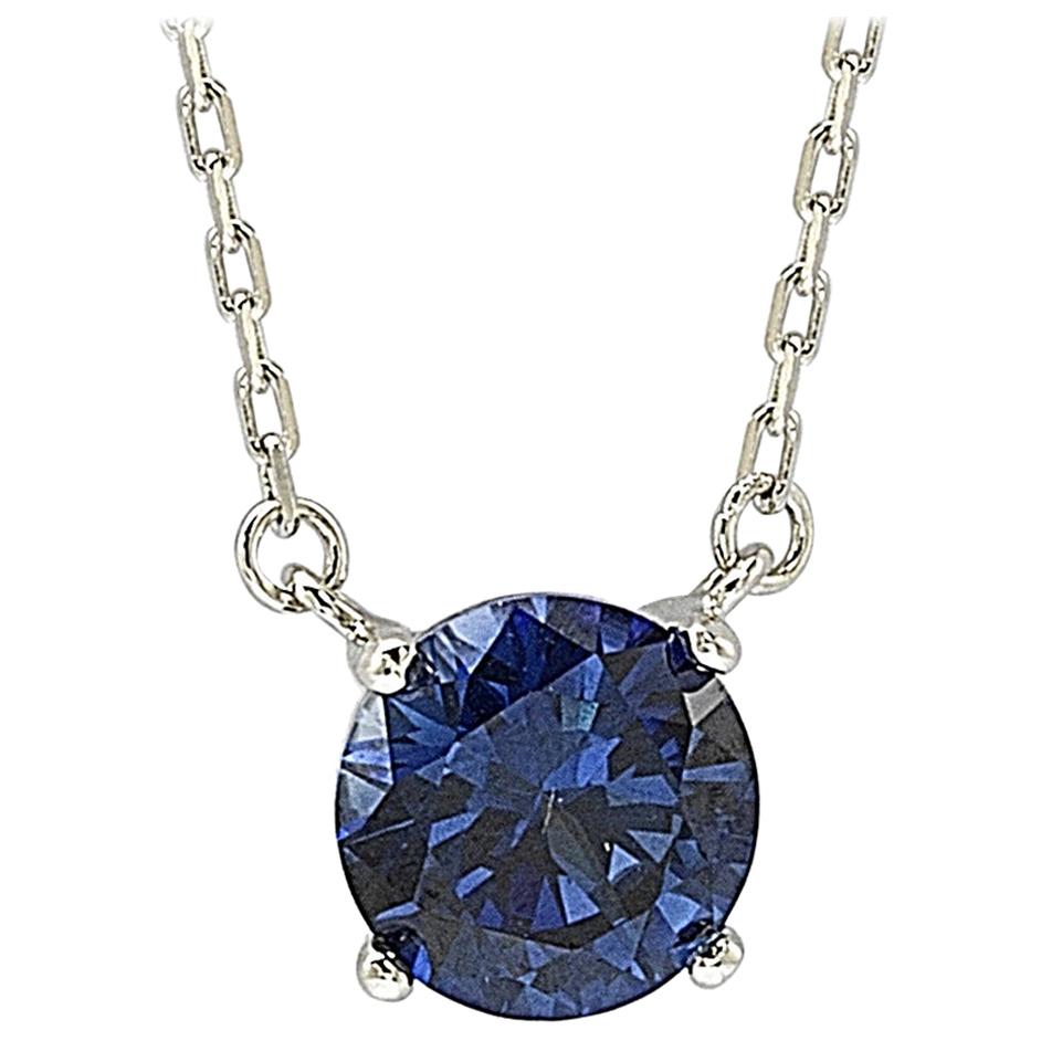 Suzy Levian Sterling Silver Blue Sapphire Solitaire Necklace For Sale