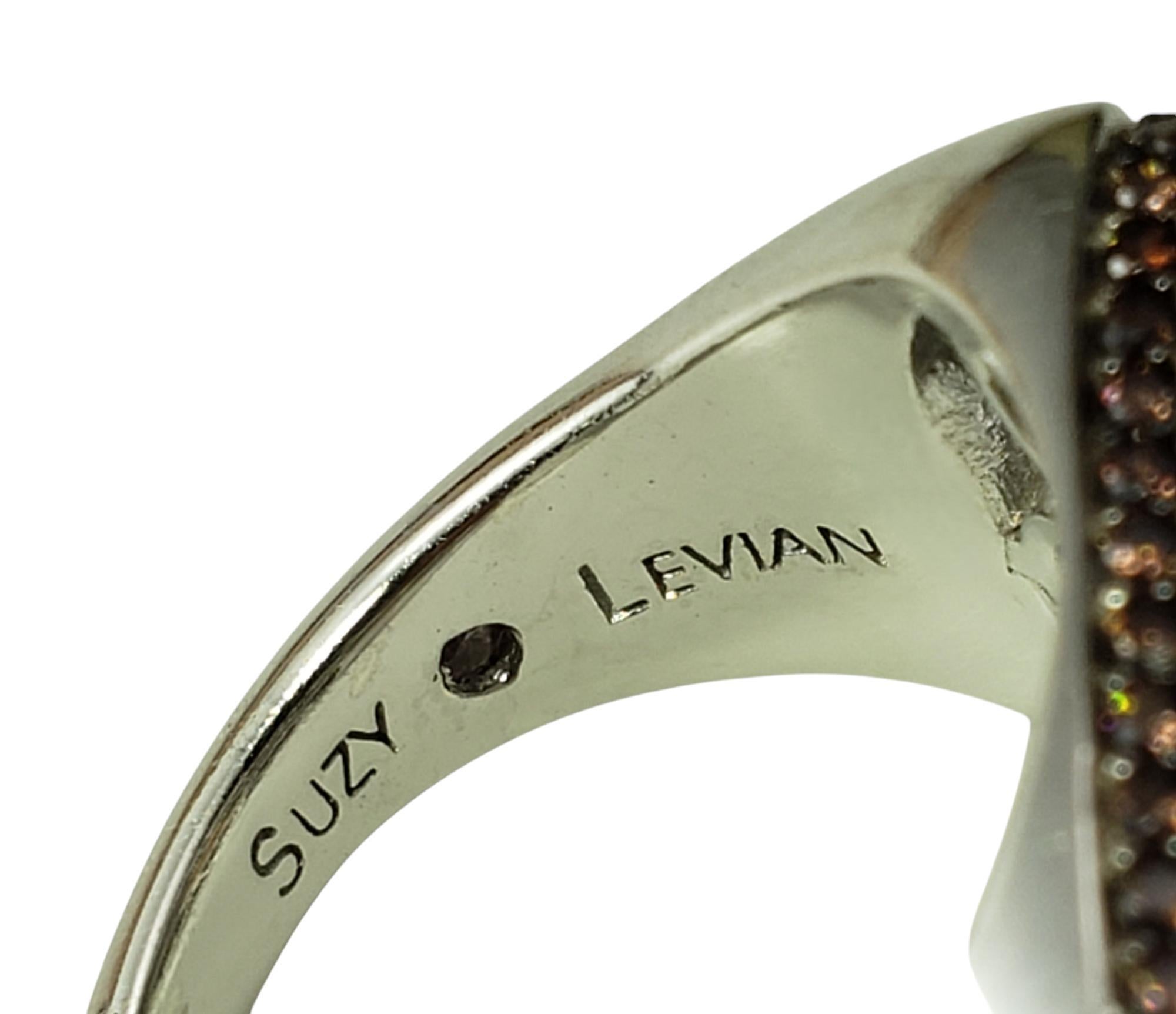 Suzy Levian Sterling Silver Brown & White Cubic Zircon Dome Ring Size 5.5 #20107 For Sale 4