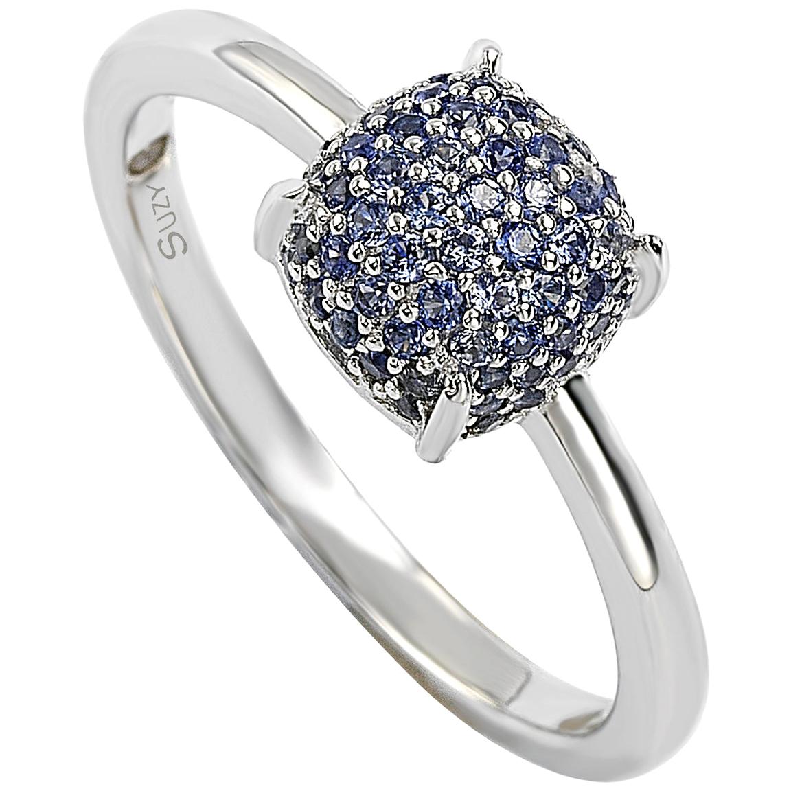 Suzy Levian Sterling Silver Sapphire and Diamond Accent Pave Ball-Top Ring