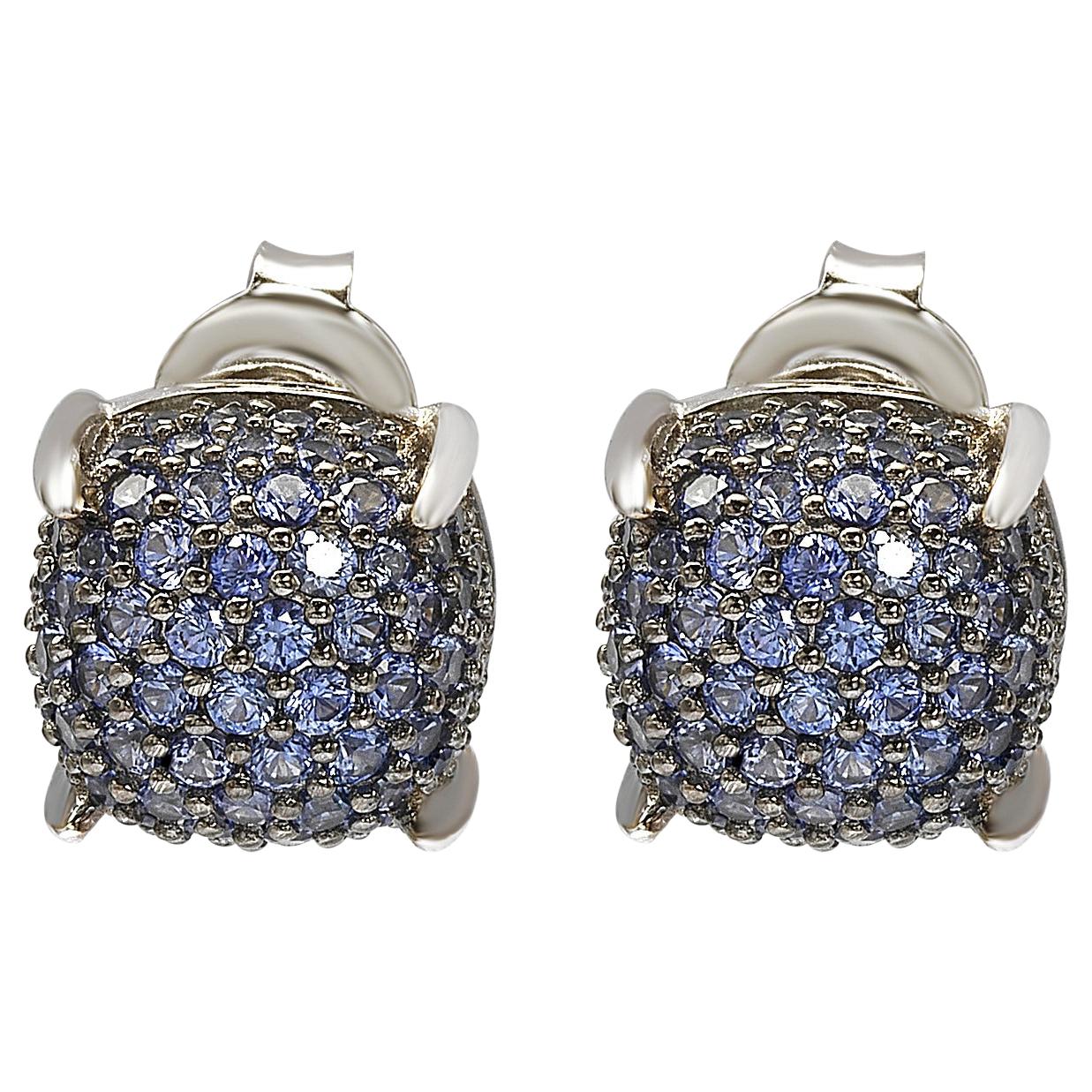 Suzy Levian Sterling Silver Sapphire and Diamond Accent Pave Cluster Earrings