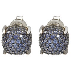 Suzy Levian Sterling Silver Sapphire and Diamond Accent Pave Cluster Earrings
