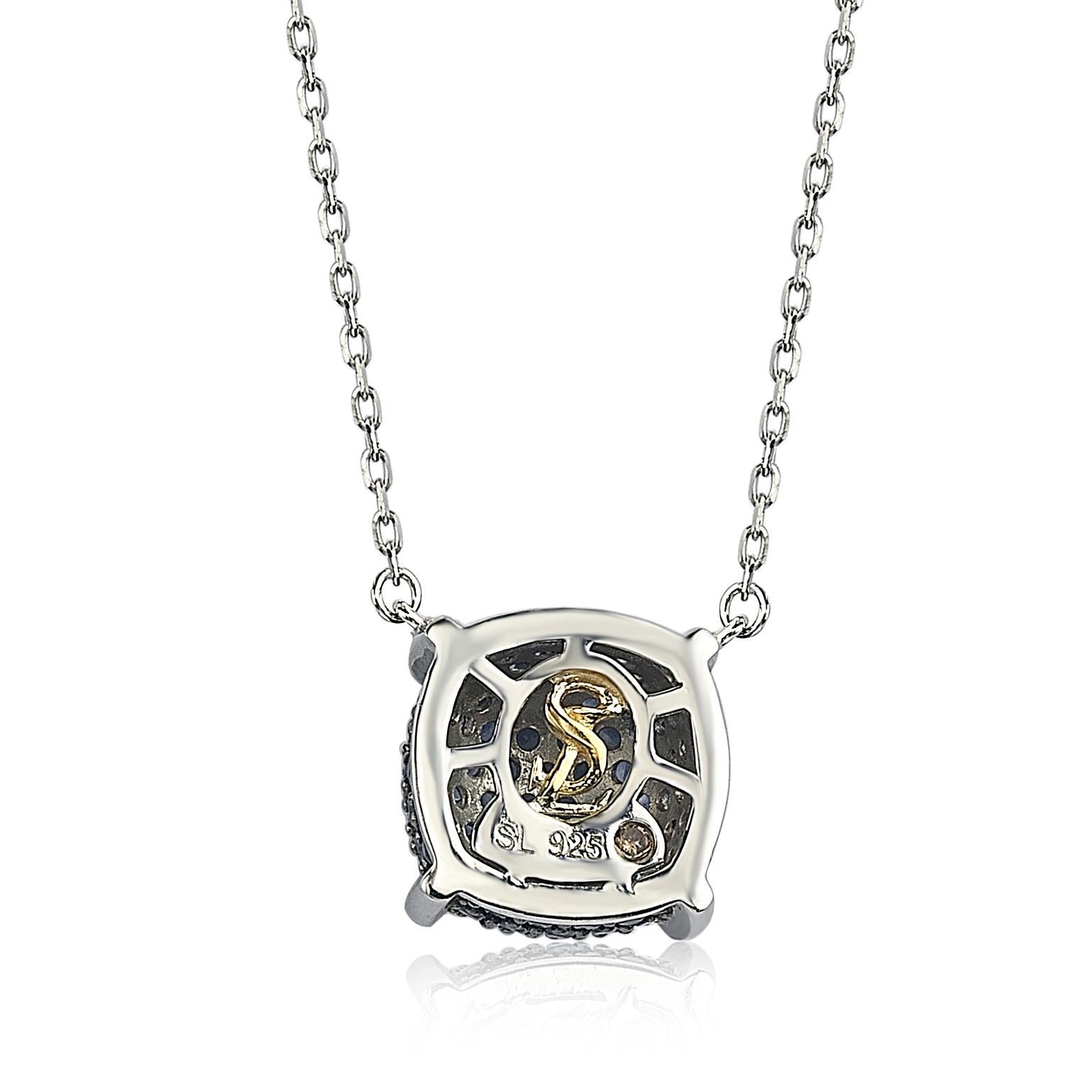 Suzy Levian Sterling Silber Saphir und Diamant Akzent Pave Cluster Halskette (Zeitgenössisch) im Angebot