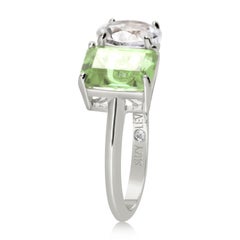 Suzy Levian Sterling Silver White Topaz & Green Amethyst Two Stone Ring