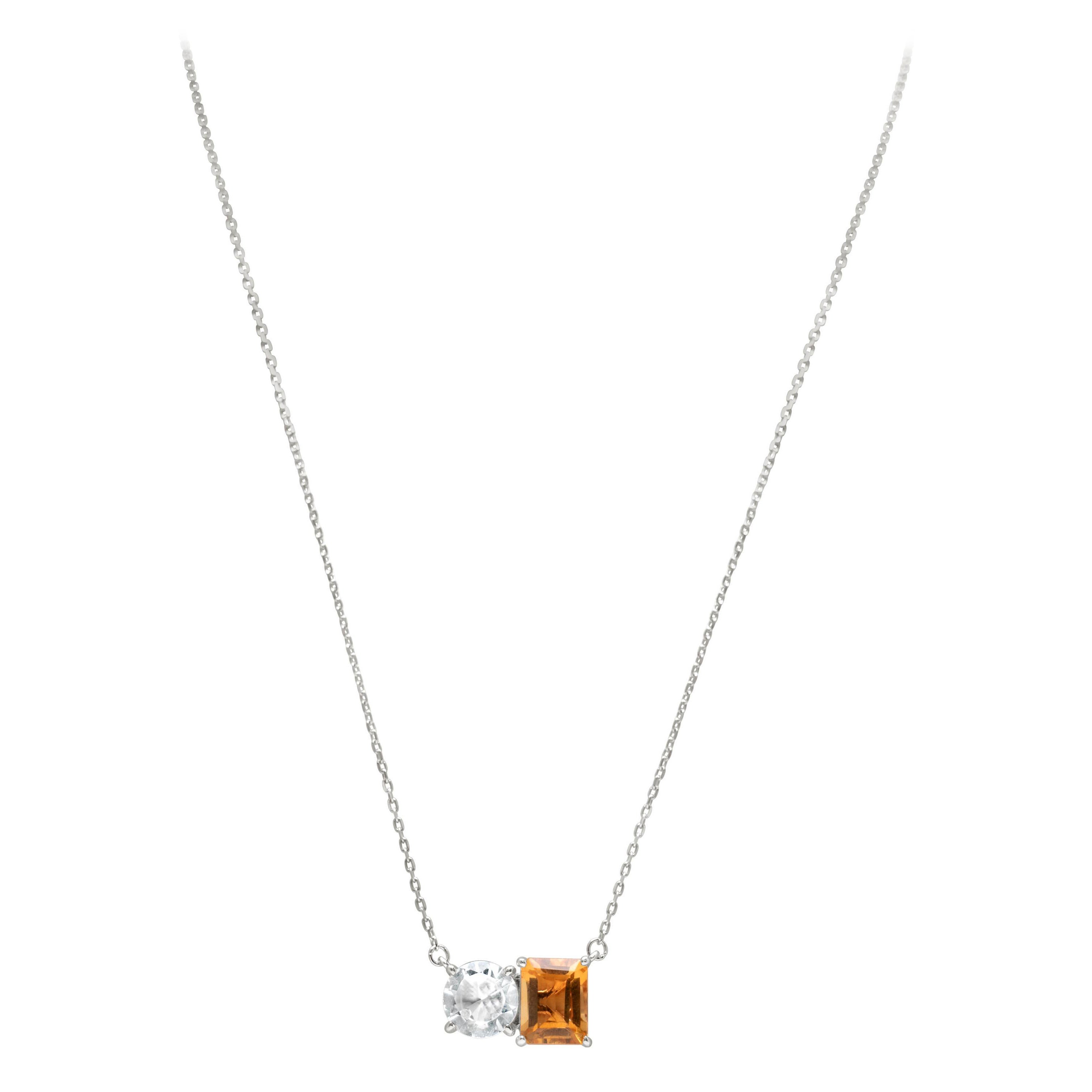 Suzy Levian Halskette mit zwei Steinen aus Sterlingsilber, weißem Topas und orangefarbenem Citrin