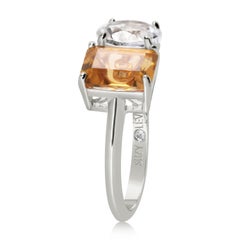 Suzy Levian Sterling Silver White Topaz & Orange Citrine Two Stone Ring