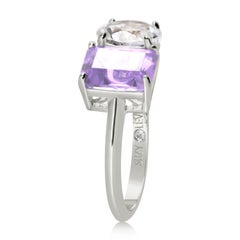 Suzy Levian Anello a due pietre in argento sterling con topazio bianco e ametista viola