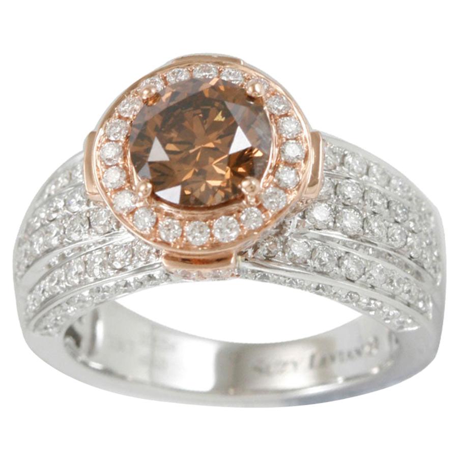 Suzy Levian Two-Tone 18 Karat Gold Brown and White Diamond Bridal Ring