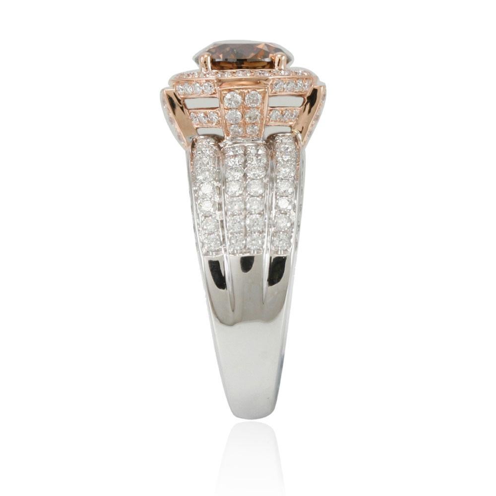 Contemporary Suzy Levian Two-Tone 18 Karat Gold Brown and White Diamond Bridal Ring