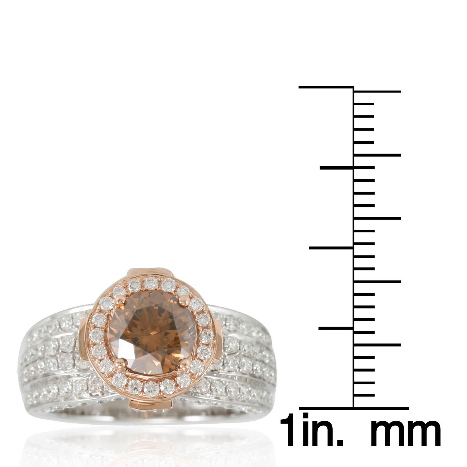 Suzy Levian Two-Tone 18 Karat Gold Brown and White Diamond Bridal Ring In New Condition In Great Neck, NY