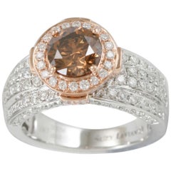 Suzy Levian Two-Tone 18K Rose & White Gold GIA Brown & White Diamond Bridal Ring