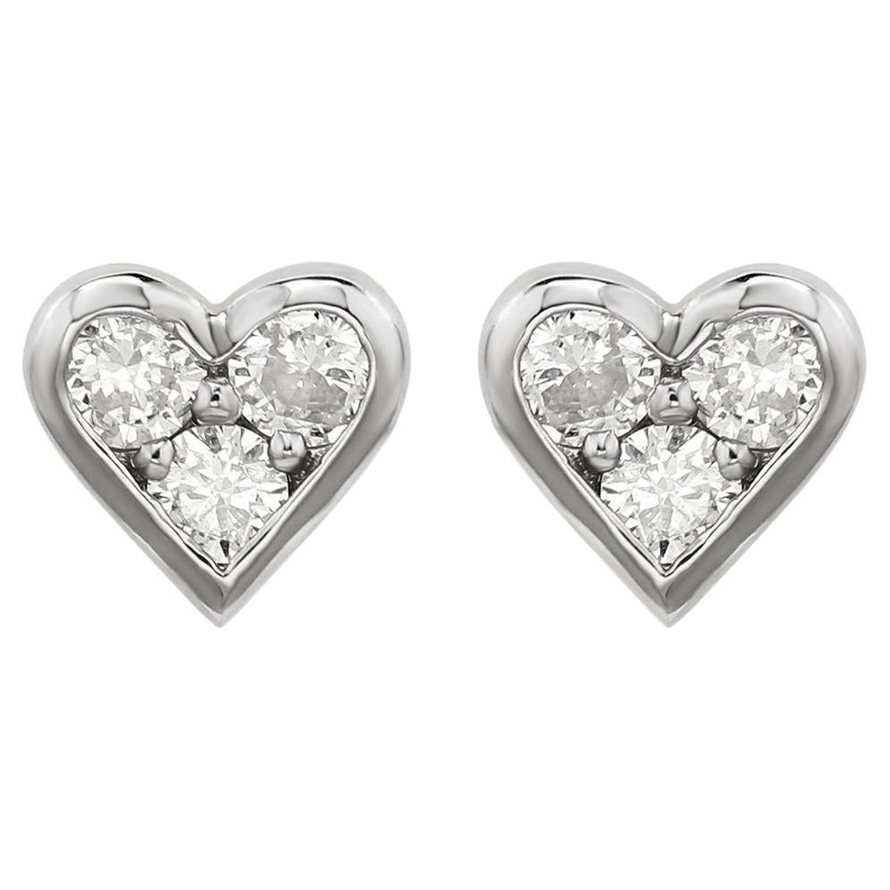 Suzy Levian White 14K White Gold 0.30 Diamond Heart Earrings For Sale
