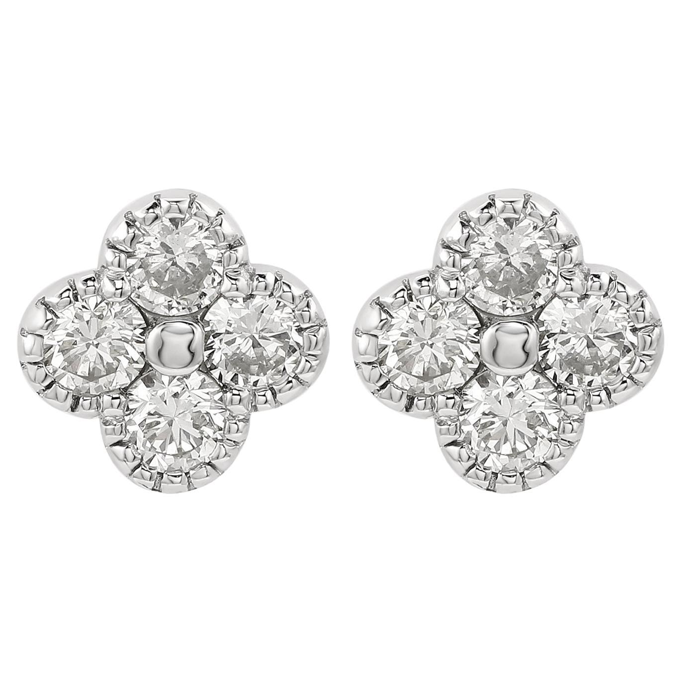 Suzy Levian White Gold 0.40 CTTW Diamond Clover Stud Earrings For Sale